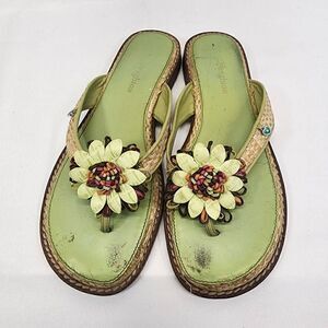 Brighton Orchid Flip Flop Green Leather Sandal Size 6.5